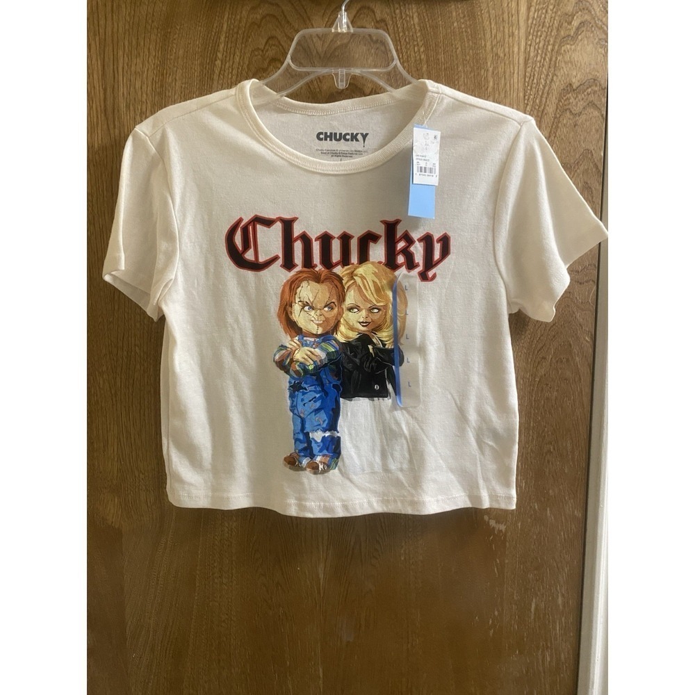 BRIDE OF CHUCKY Official Women's Horror Movie Baby Doll Crop Top T-Shirt L NEW - Picture 2 of 9
